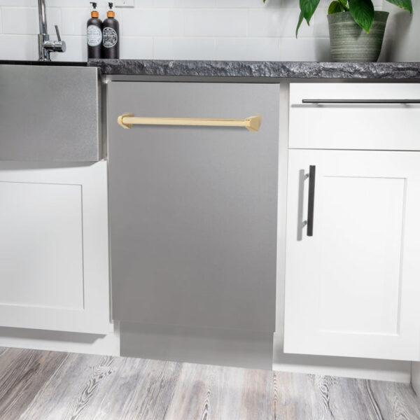 ZLINE Autograph Edition 18” Compact 3rd Rack Top Control Dishwasher in Stainless Steel with Polished Gold Handle, 51dBa (DWVZ-304-18-G) - Image 9