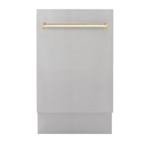 ZLINE Autograph Edition 18” Compact 3rd Rack Top Control Dishwasher in Stainless Steel with Polished Gold Handle, 51dBa (DWVZ-304-18-G)