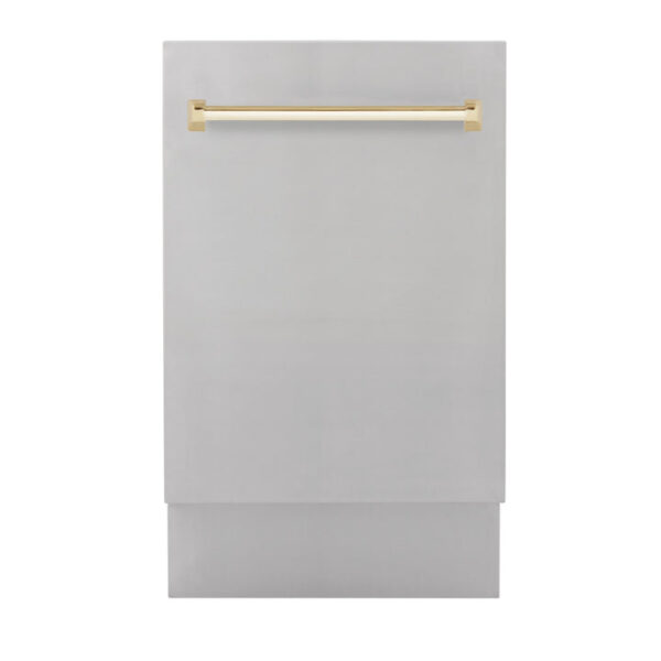 ZLINE Autograph Edition 18” Compact 3rd Rack Top Control Dishwasher in Stainless Steel with Polished Gold Handle, 51dBa (DWVZ-304-18-G)