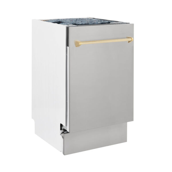 ZLINE Autograph Edition 18” Compact 3rd Rack Top Control Dishwasher in Stainless Steel with Polished Gold Handle, 51dBa (DWVZ-304-18-G) - Image 7