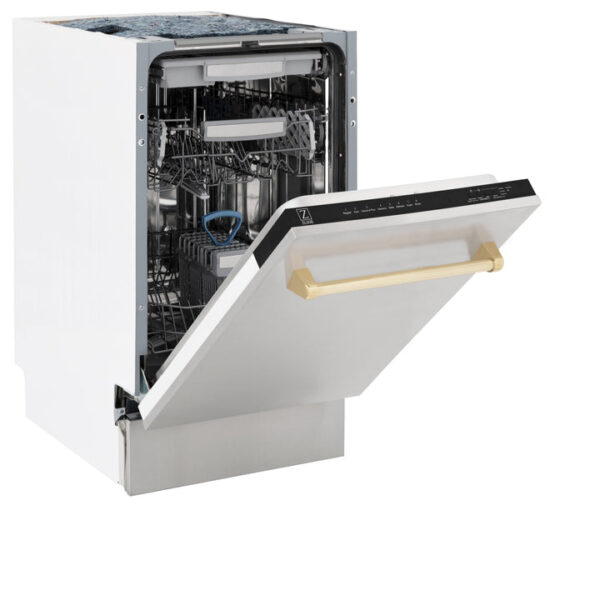 ZLINE Autograph Edition 18” Compact 3rd Rack Top Control Dishwasher in Stainless Steel with Polished Gold Handle, 51dBa (DWVZ-304-18-G) - Image 6