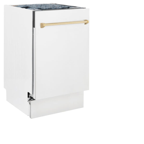 ZLINE Autograph Edition 18” Compact 3rd Rack Top Control Dishwasher in White Matte with Polished Gold Accent Handle, 51dBa (DWVZ-WM-18-G) - Image 5