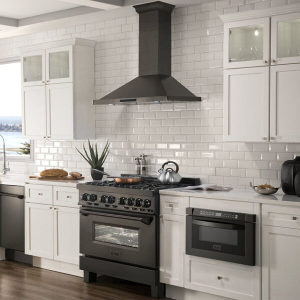 ZLINE Ducted Vent Wall Mount Range Hood in Black Stainless Steel with Built-in ZLINE CrownSound Bluetooth Speakers (BSKBNCRN-BT) - Image 12