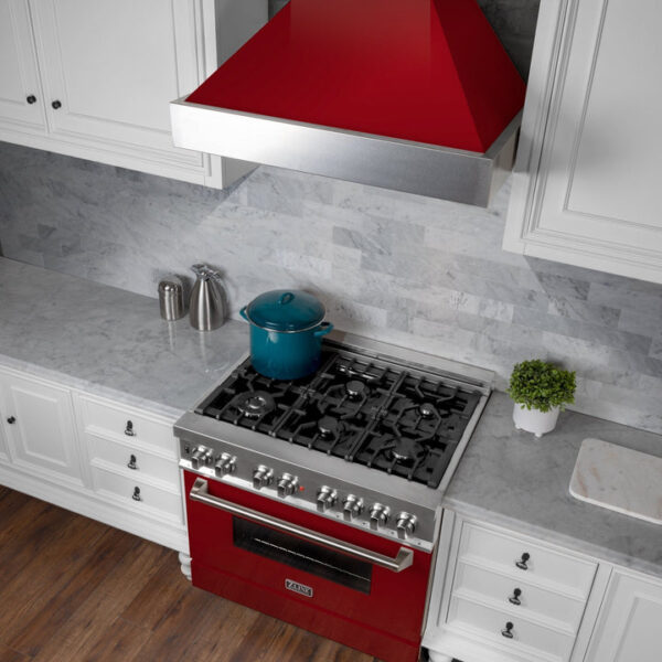 ZLINE Ducted Fingerprint Resistant Stainless Steel Range Hood with Red Gloss Shell (8654RG) - Image 4