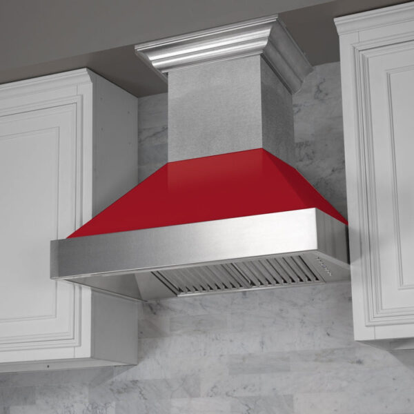 ZLINE Ducted Fingerprint Resistant Stainless Steel Range Hood with Red Gloss Shell (8654RG) - Image 10