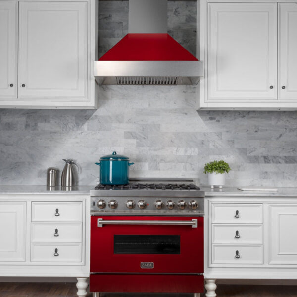 ZLINE Ducted Fingerprint Resistant Stainless Steel Range Hood with Red Gloss Shell (8654RG) - Image 5