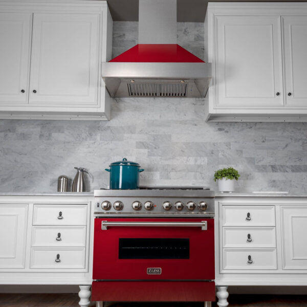 ZLINE Ducted Fingerprint Resistant Stainless Steel Range Hood with Red Gloss Shell (8654RG) - Image 6