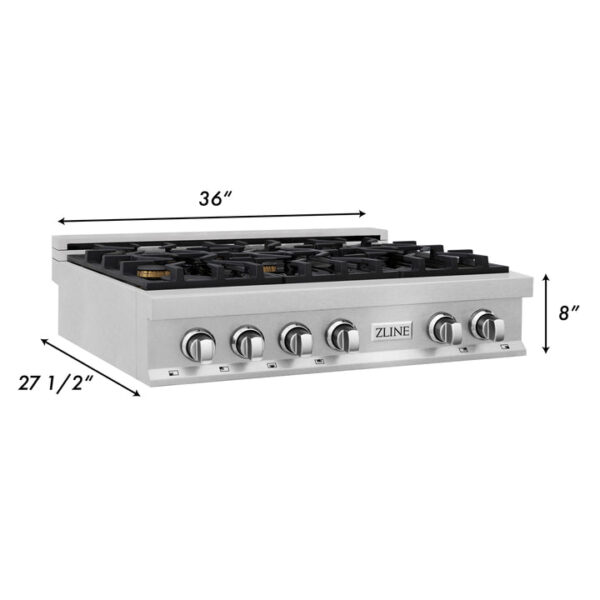 ZLINE 36 in. Porcelain Rangetop in DuraSnow Stainless Steel with 6 Gas Brass Burners (RTS-BR-36) - Image 5