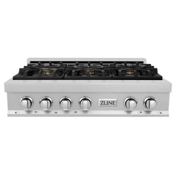 ZLINE 36 in. Porcelain Rangetop in DuraSnow Stainless Steel with 6 Gas Brass Burners (RTS-BR-36) - Image 9