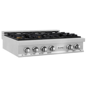 ZLINE 36 in. Porcelain Rangetop in DuraSnow Stainless Steel with 6 Gas Brass Burners (RTS-BR-36)