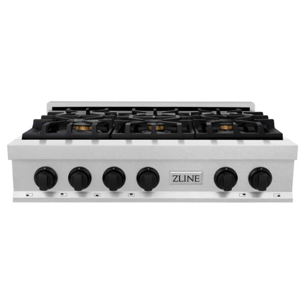 ZLINE Autograph Edition 36 in. Porcelain Rangetop with 6 Gas Burners in DuraSnow Stainless Steel with Matte Black Accents (RTSZ-36-MB) - Image 7