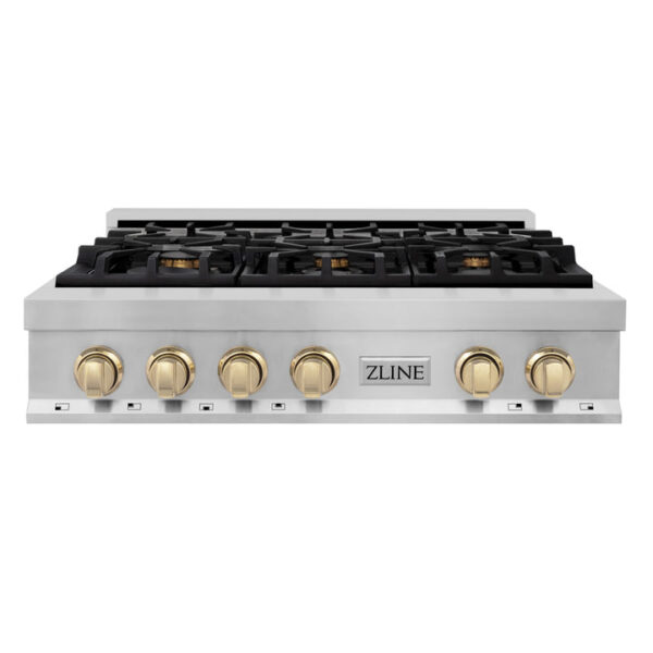 ZLINE Autograph Edition 36 in. Porcelain Rangetop with 6 Gas Burners in Stainless Steel with Polished Gold Accents (RTZ-36-G) - Image 11