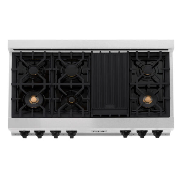 ZLINE Autograph Edition 48 in. Porcelain Rangetop with 7 Gas Burners in DuraSnow Stainless Steel and Matte Black Accents (RTSZ-48-MB) - Image 3