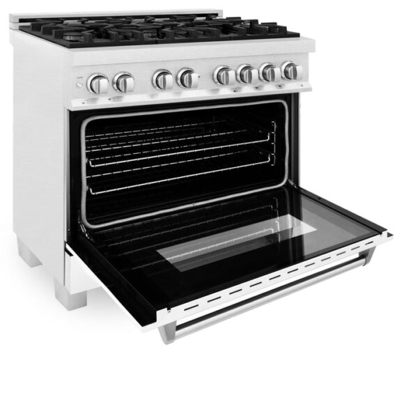 ZLINE 36 in. Professional Dual Fuel Range in Fingerprint Resistant Stainless Steel with White Matte Door (RAS-WM-36) - Image 4