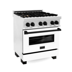 ZLINE Autograph Edition 30 in. 4.0 cu. ft. Dual Fuel Range with Gas Stove and Electric Oven in Fingerprint Resistant Stainless Steel with Matte Black Accents (RASZ-SN-30-MB)