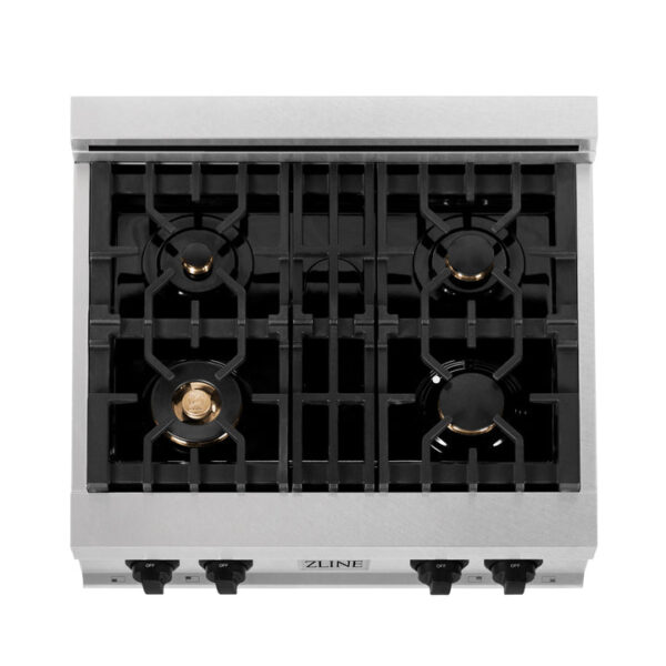 ZLINE Autograph Edition 30 in. Porcelain Rangetop with 4 Gas Burners in DuraSnow Stainless Steel with Matte Black Accents (RTSZ-30-MB) - Image 7