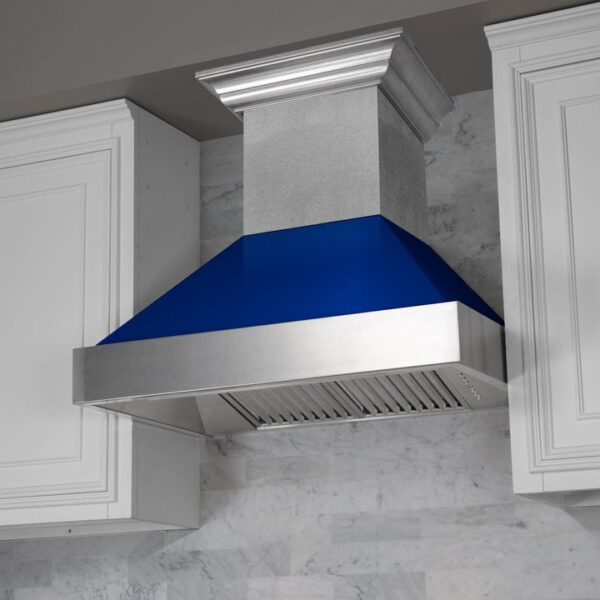 ZLINE Ducted Fingerprint Resistant Stainless Steel Range Hood with Blue Gloss Shell (8654BG) - Image 5