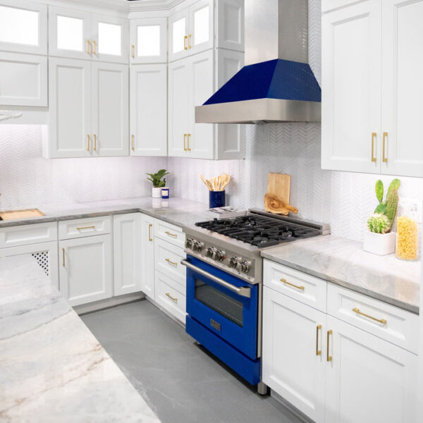 ZLINE Ducted Fingerprint Resistant Stainless Steel Range Hood with Blue Gloss Shell (8654BG) - Image 10
