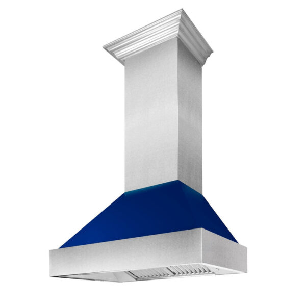 ZLINE Ducted Fingerprint Resistant Stainless Steel Range Hood with Blue Gloss Shell (8654BG) - Image 9