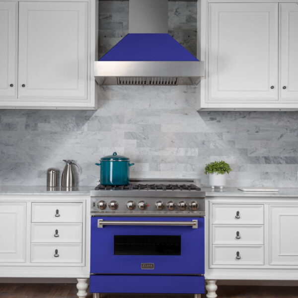 ZLINE Ducted Fingerprint Resistant Stainless Steel Range Hood with Blue Matte Shell (8654BM) - Image 6