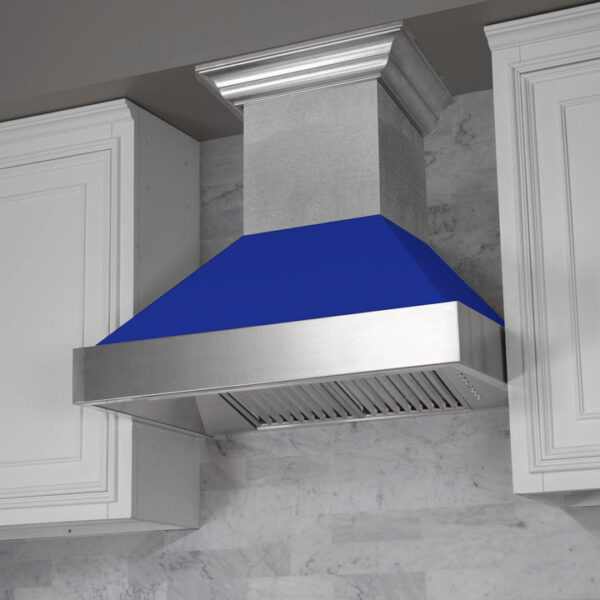 ZLINE Ducted Fingerprint Resistant Stainless Steel Range Hood with Blue Matte Shell (8654BM) - Image 7