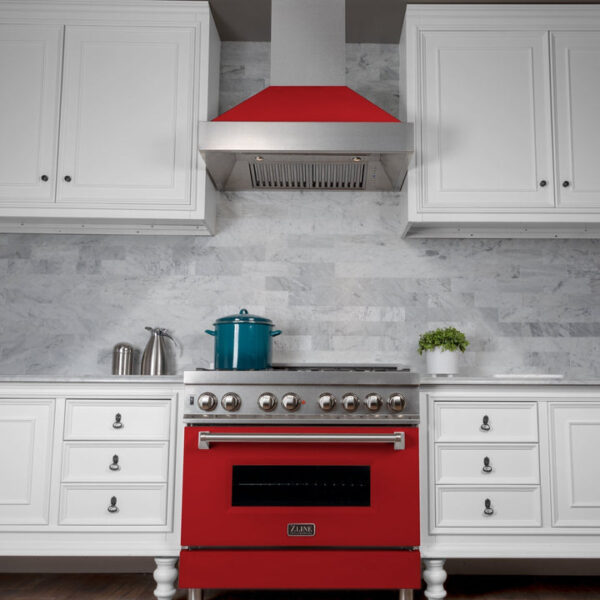 ZLINE Ducted Fingerprint Resistant Stainless Steel Range Hood with Red Matte Shell (8654RM) - Image 5