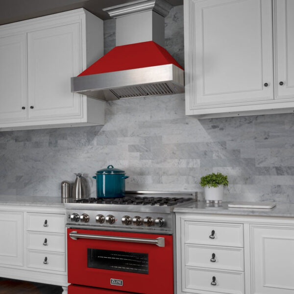 ZLINE Ducted Fingerprint Resistant Stainless Steel Range Hood with Red Matte Shell (8654RM) - Image 2