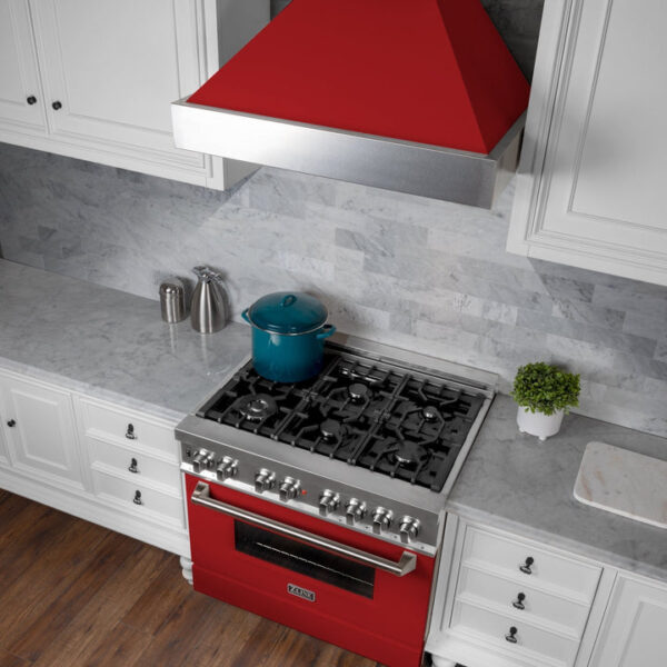 ZLINE Ducted Fingerprint Resistant Stainless Steel Range Hood with Red Matte Shell (8654RM) - Image 3