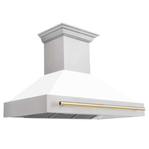 ZLINE 48 in. Autograph Edition Fingerprint Resistant Stainless Steel Range Hood with White Matte Shell and Accented Handle (8654SNZ-WM48)