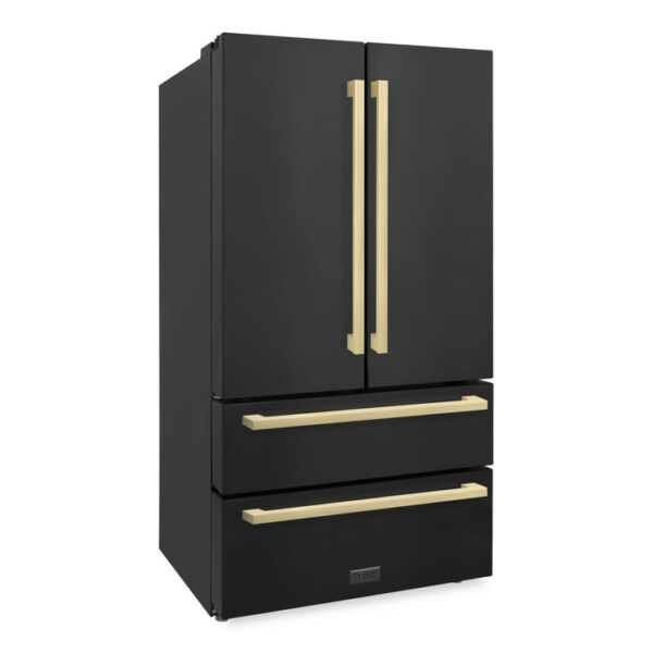 ZLINE 36 in. Autograph Edition 22.5 cu. ft 4-Door French Door Refrigerator with Ice Maker in Black Stainless Steel with Champagne Bronze Square Handles (RFMZ-36-BS-FCB) - Image 9