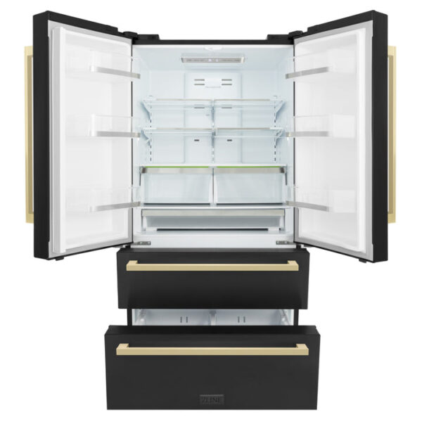 ZLINE 36 in. Autograph Edition 22.5 cu. ft 4-Door French Door Refrigerator with Ice Maker in Black Stainless Steel with Champagne Bronze Square Handles (RFMZ-36-BS-FCB) - Image 10