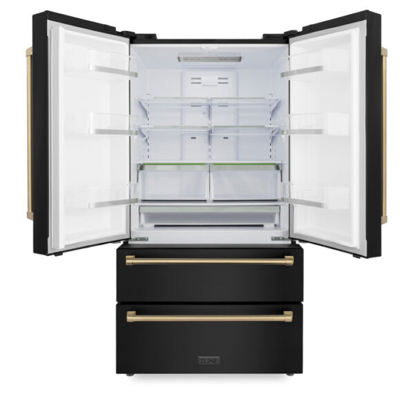 ZLINE 36 in. Autograph Edition 22.5 cu. ft Freestanding French Door Refrigerator with Ice Maker in Fingerprint Resistant Black Stainless Steel with Champagne Bronze Accents (RFMZ-36-BS-CB) - Image 13