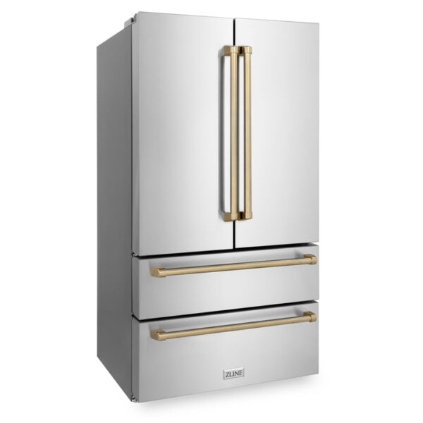 ZLINE 36 in. Autograph Edition 22.5 cu. ft Freestanding French Door Refrigerator with Ice Maker in Fingerprint Resistant Stainless Steel with Champagne Bronze Accents (RFMZ-36-CB) - Image 6