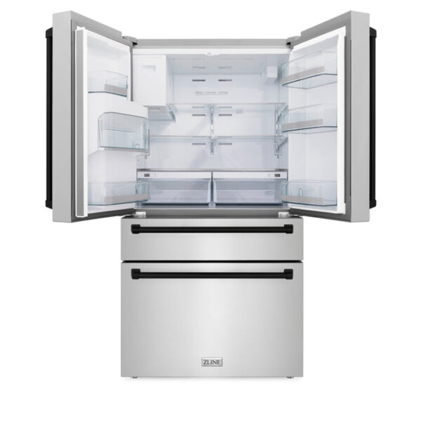 ZLINE 36 in. Autograph Edition 21.6 cu. ft Freestanding French Door Refrigerator with Water Dispenser in Stainless Steel with Matte Black Accents (RFMZ-W-36-MB) - Image 2