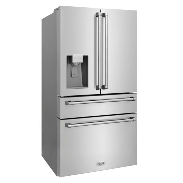 ZLINE 36 in. 21.6 cu. ft Freestanding French Door Fingerprint Resistant Refrigerator with External Water and Ice Dispenser in Stainless Steel (RFM-W-36) - Image 4