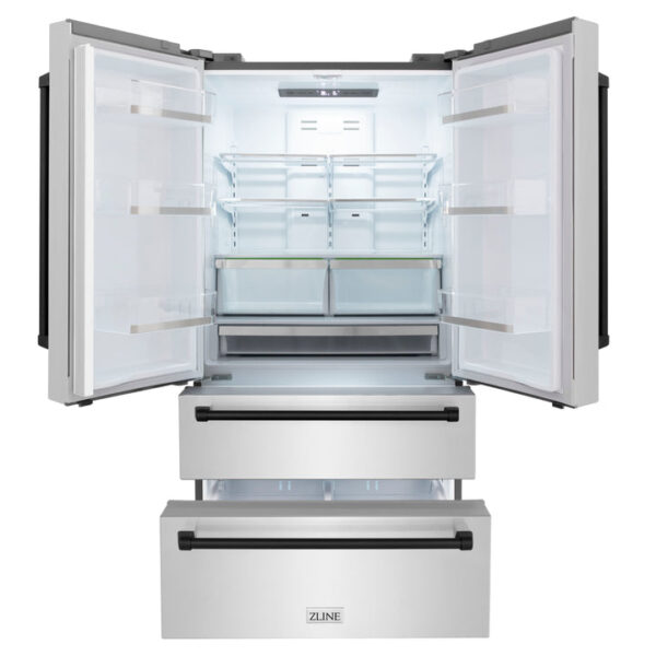 ZLINE 36 in. Autograph Edition 22.5 cu. ft Freestanding French Door Refrigerator with Ice Maker in Fingerprint Resistant Stainless Steel with Matte Black Accents (RFMZ-36-MB) - Image 10