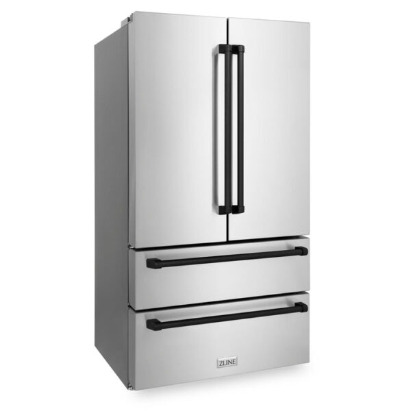 ZLINE 36 in. Autograph Edition 22.5 cu. ft Freestanding French Door Refrigerator with Ice Maker in Fingerprint Resistant Stainless Steel with Matte Black Accents (RFMZ-36-MB) - Image 3