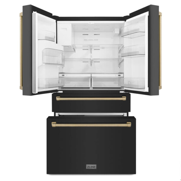 ZLINE 36 in. Autograph Edition 21.6 cu. ft Freestanding French Door Refrigerator with Water and Ice Dispenser in Fingerprint Resistant Black Stainless Steel with Champagne Bronze Accents (RFMZ-W-36-BS-CB) - Image 6