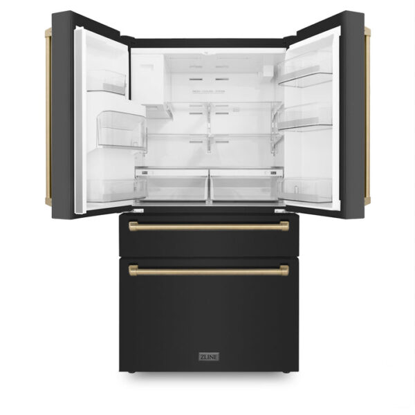 ZLINE 36 in. Autograph Edition 21.6 cu. ft Freestanding French Door Refrigerator with Water and Ice Dispenser in Fingerprint Resistant Black Stainless Steel with Champagne Bronze Accents (RFMZ-W-36-BS-CB) - Image 8