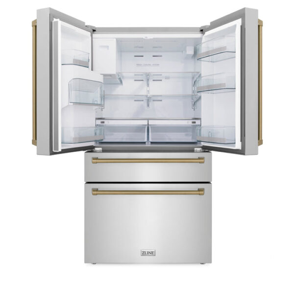 ZLINE 36 in. Autograph Edition 21.6 cu. ft Freestanding French Door Refrigerator with Water Dispenser in Stainless Steel with Matte Black Accents (RFMZ-W-36-MB) - Image 8
