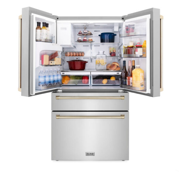 ZLINE 36 in. Autograph Edition 21.6 cu. ft Freestanding French Door Refrigerator with Water Dispenser in Stainless Steel with Matte Black Accents (RFMZ-W-36-MB) - Image 18