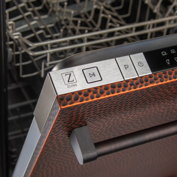 ZLINE 18 in. Compact Top Control Dishwasher with Hand-Hammered Copper Panel and Traditional Handle, 52dBa (DW-HH-H-18) - Image 4