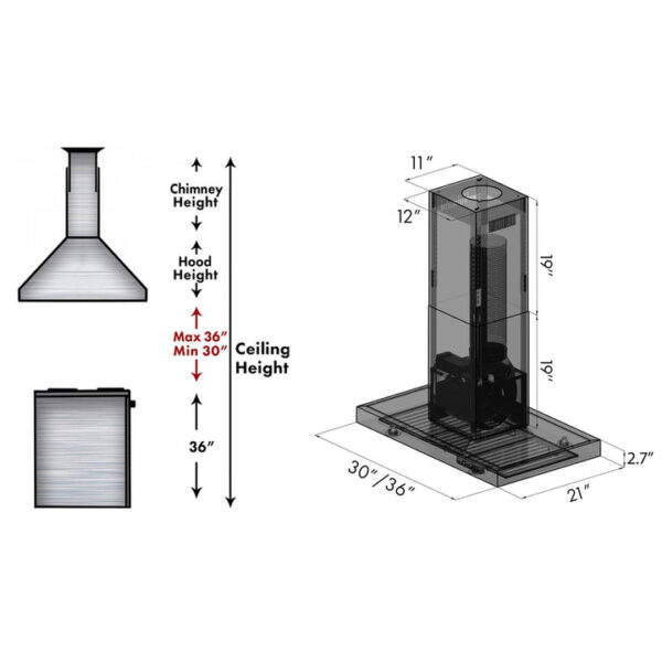 ZLINE Convertible Island Mount Range Hood in Black Stainless Steel (BSKE2iN) - Image 2