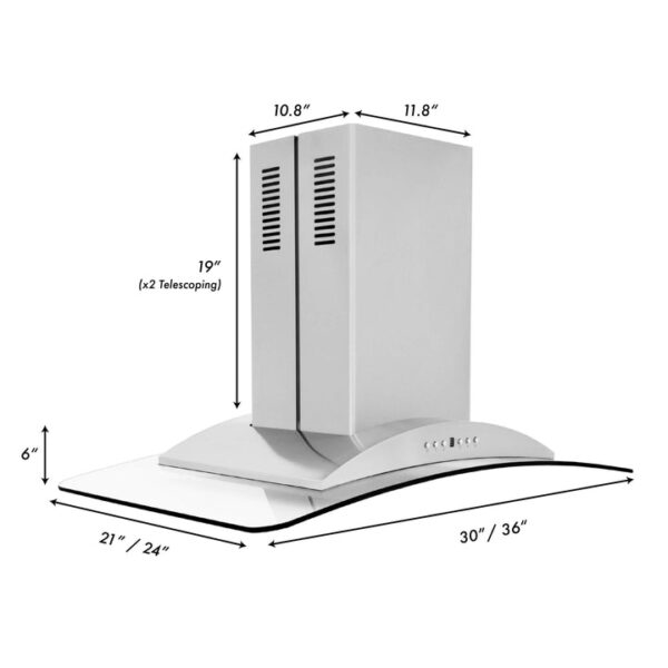 ZLINE Convertible Vent Island Mount Range Hood in Stainless Steel & Glass (GL9i) - Image 4