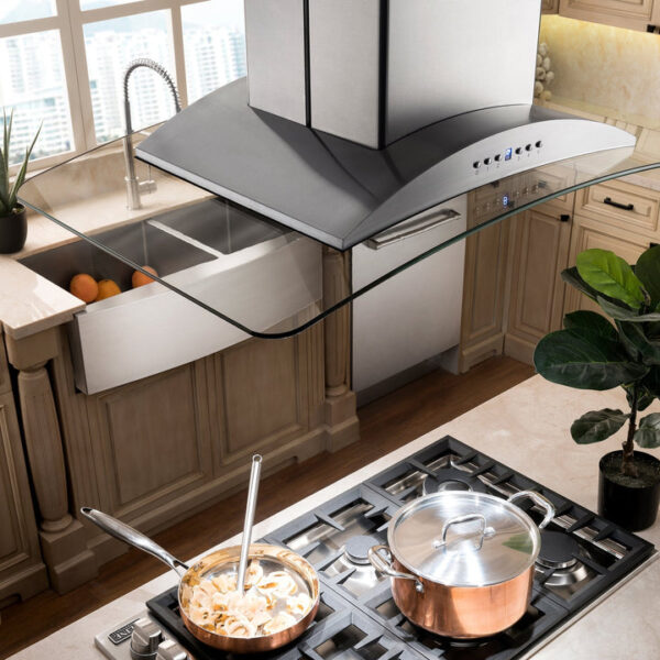 ZLINE Convertible Vent Island Mount Range Hood in Stainless Steel & Glass (GL9i) - Image 10
