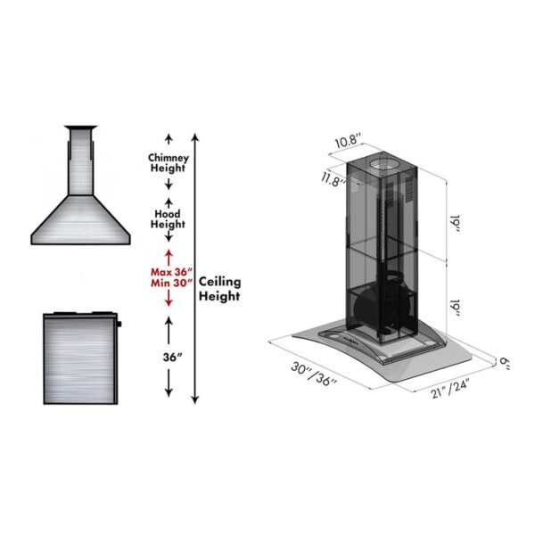 ZLINE Convertible Vent Island Mount Range Hood in Stainless Steel & Glass (GL9i) - Image 2
