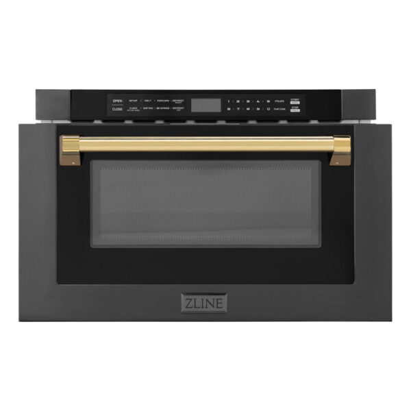 ZLINE Autograph Edition 24 in. 1.2 cu. ft. Built-in Microwave Drawer in Black Stainless Steel with Polished Gold Accents (MWDZ-1-BS-H-G) - Image 9