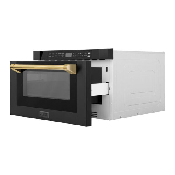 ZLINE Autograph Edition 24 in. 1.2 cu. ft. Built-in Microwave Drawer in Black Stainless Steel with Polished Gold Accents (MWDZ-1-BS-H-G) - Image 7