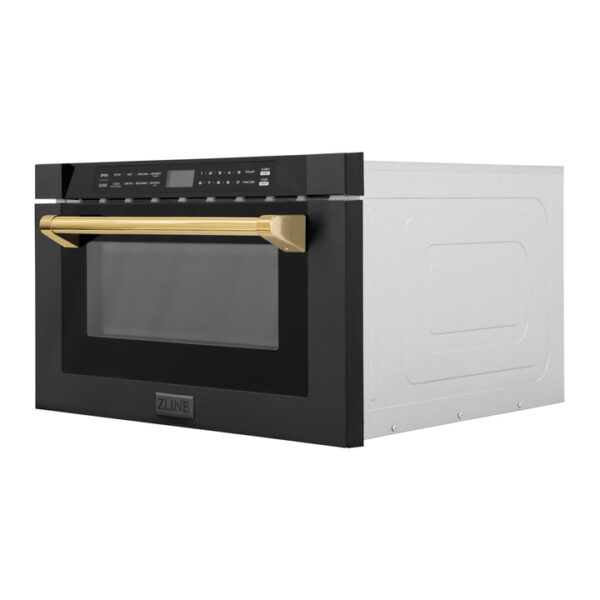 ZLINE Autograph Edition 24 in. 1.2 cu. ft. Built-in Microwave Drawer in Black Stainless Steel with Polished Gold Accents (MWDZ-1-BS-H-G) - Image 8