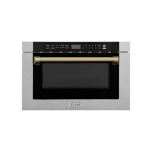 ZLINE Autograph Edition 24 in. 1.2 cu. ft. Built-in Microwave Drawer with a Traditional Handle in Stainless Steel and Champagne Bronze Accents (MWDZ-1-H-CB)